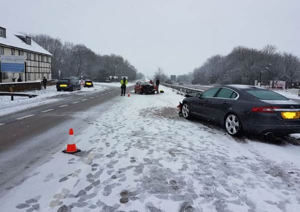A photo posted by Leicestershire Police showing the aftermath of a multiple vehicle road traffic collision on the northbound A46 at Six Hills on Sunday EMN-180124-140316001