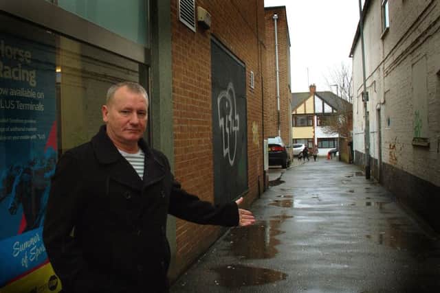 Jim Russell by the alleyway off Sherrard Street in Melton, where he chased shoplifter and robber Neil Gordon to help make a citizen's arrest EMN-180122-110115001
