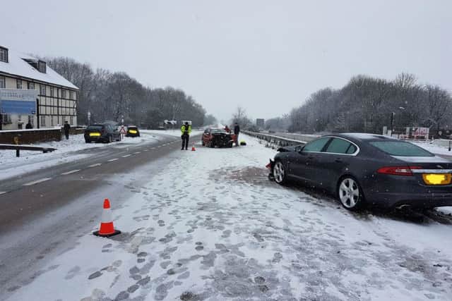 A photo posted by Leicestershire Police showing the aftermath of a multiple vehicle road traffic collision on the northbound A46 at Six Hills on Sunday EMN-180122-132504001