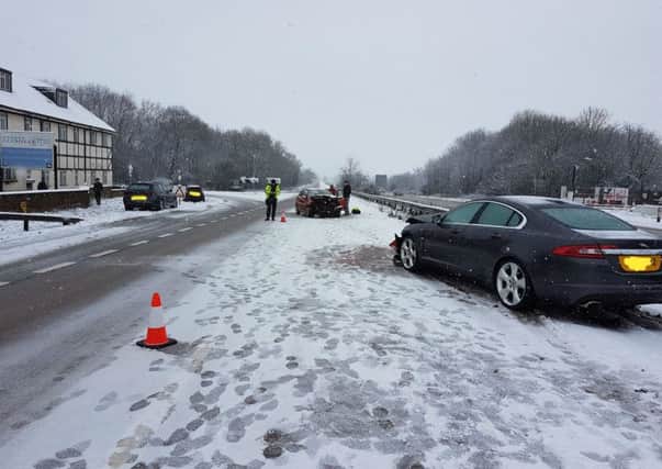 A photo posted by Leicestershire Police showing the aftermath of a multiple vehicle road traffic collision on the northbound A46 at Six Hills on Sunday EMN-180122-132504001