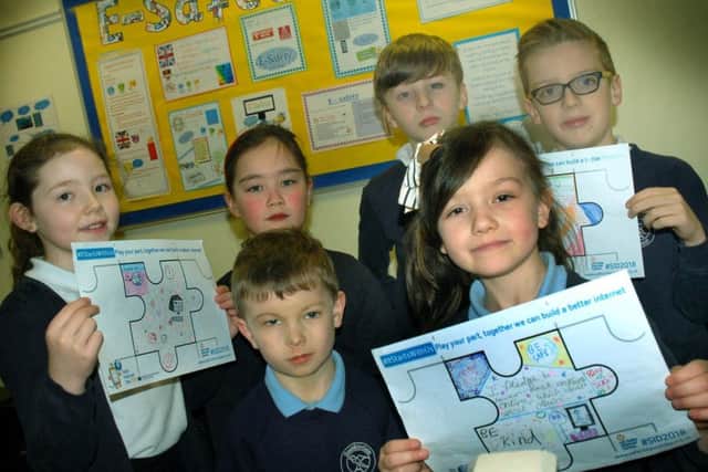 Pupils at Swallowdale Primary School with some of the internet safety work they are doing in class EMN-180129-143233001