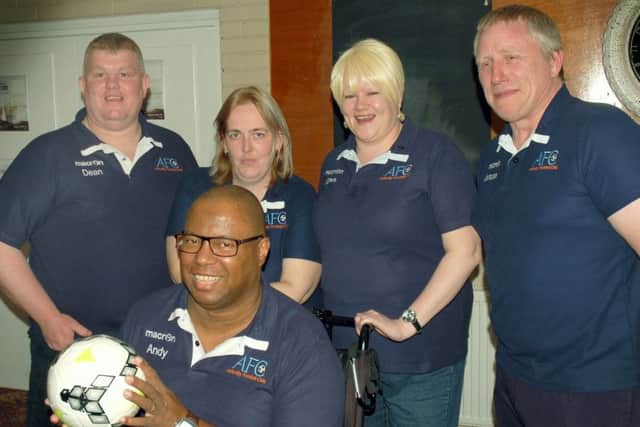Asfordby FC directors at the club's senior team launch last summer - Andy Harrison (front) with Dean Cook, Jamie Hill, Sarah Wilson, Duncan Shelley EMN-180131-094330002
