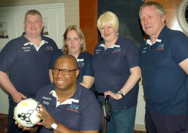 Asfordby FC directors at the club's senior team launch last summer - Andy Harrison (front) with Dean Cook, Jamie Hill, Sarah Wilson, Duncan Shelley EMN-180131-094330002