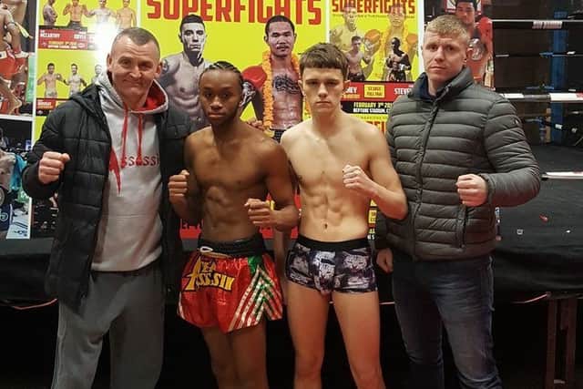 Tyree with promoter Mark Barlow (left) and Irish opponent EMN-180702-110508002