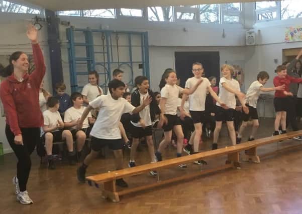Olympian Joanne Jackson tests pupils fitness at Queniborough Primary School PHOTO: Supplied