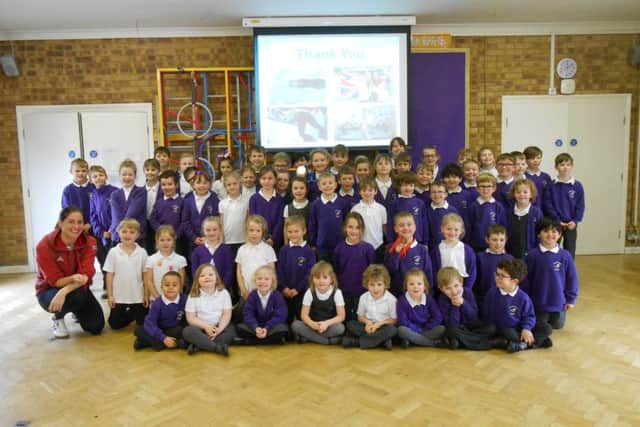 Pupils at Ab Kettleby Primary School with Olympic swimmer Joanne Jackson PHOTO: Supplied