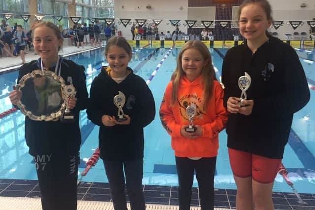 Amy Willetts (left) was overall LASCAT 11yrs girls champion. She is pictured with trophy-winning clubmates Charlotte Byron (6th), Lucy Woodcock (7th), Kate Parker(9th) EMN-180213-124536002