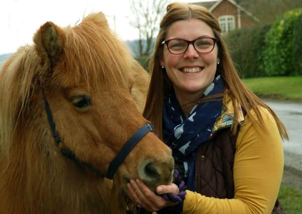 Alexandra North, who had her pony carriage stolen before she could use it on her wedding day, with Sally, her Shetland pony EMN-180221-132356001