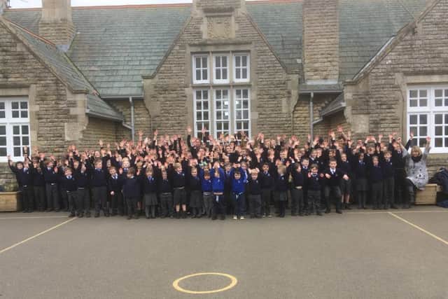 Buckminster Primary School staff and pupils celebrate PHOTO: Supplied