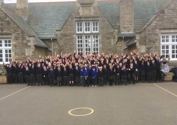 Buckminster Primary School staff and pupils celebrate PHOTO: Supplied
