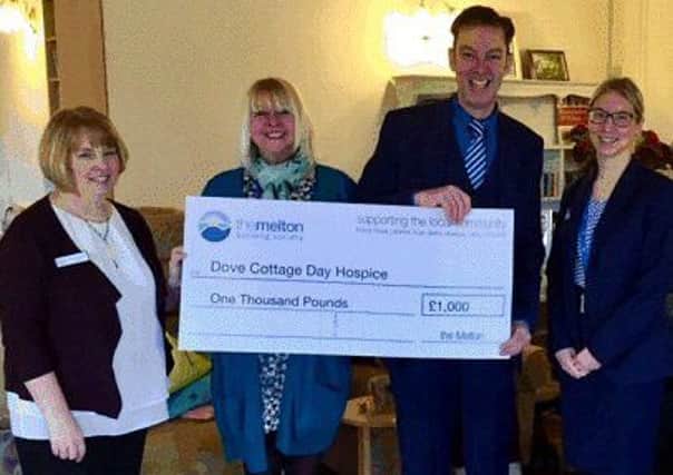 (Left to right): Amanda George, fundraising coordinator at Dove Cottage, a Dove Cottage volunteer, Andrew Broom, Melton branch manager and Lisa Poyzer, mortgage adviser PHOTO: Supplied