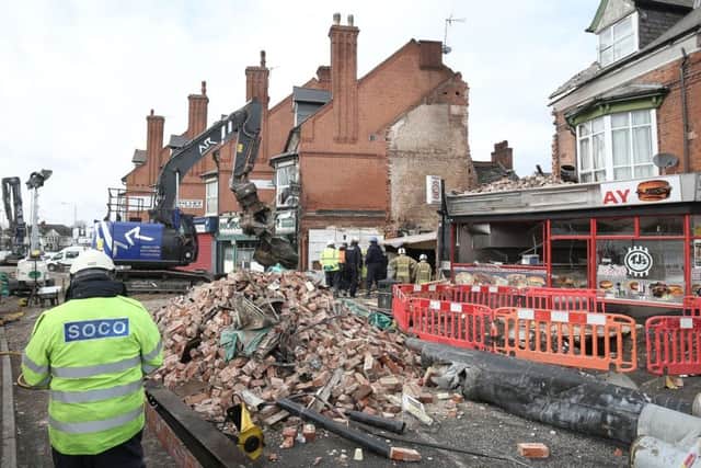 Emergency services at the scene on Hinckley Road in Leicester, where police have named five victims of the explosion. PRESS ASSOCIATION Photo. Picture date: Tuesday February 27, 2018. Mary Rajoobeer, 46, Shane Rajoobeer, 18, Sean Rajoobeer, 17, Leah Beth Reek, 18, and Viktorija Ljevleva are still officially missing. See PA story POLICE Explosion. Photo credit should read: Aaron Chown/PA Wire EMN-180228-085121001