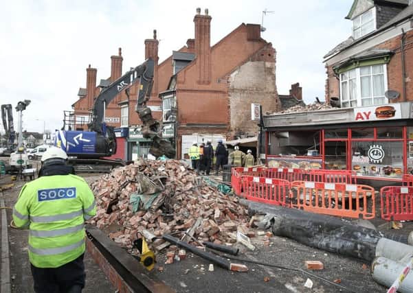 Emergency services at the scene on Hinckley Road in Leicester, where police have named five victims of the explosion. PRESS ASSOCIATION Photo. Picture date: Tuesday February 27, 2018. Mary Rajoobeer, 46, Shane Rajoobeer, 18, Sean Rajoobeer, 17, Leah Beth Reek, 18, and Viktorija Ljevleva are still officially missing. See PA story POLICE Explosion. Photo credit should read: Aaron Chown/PA Wire EMN-180228-085121001