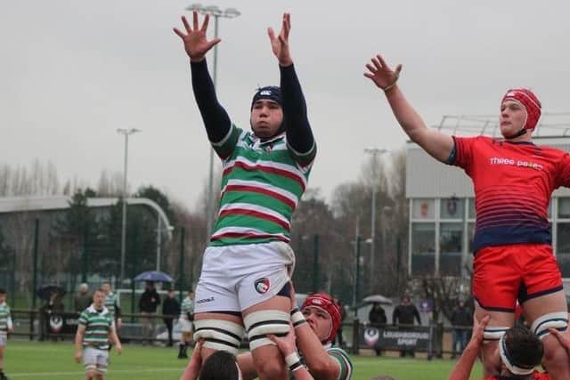 Second row George wears the famous Leicester Tigers colours in an academy match EMN-180228-164107002