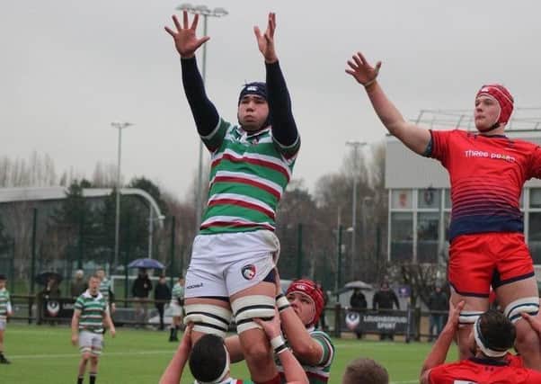 Second row George wears the famous Leicester Tigers colours in an academy match EMN-180228-164107002