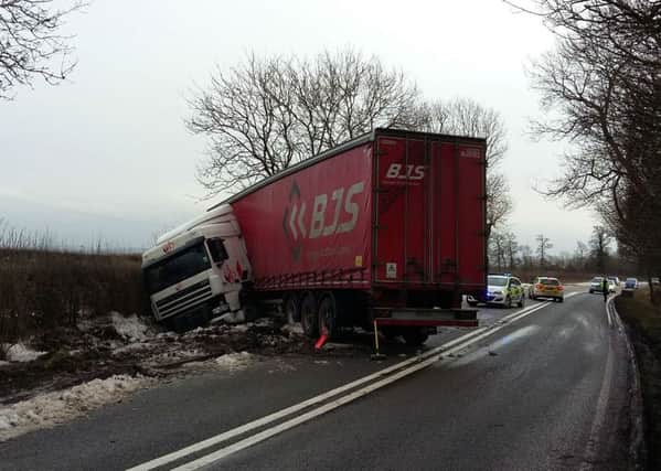 The A607 at Waltham was blocked after this lorry jack-knifed this afternoon. EMN-180503-175829001