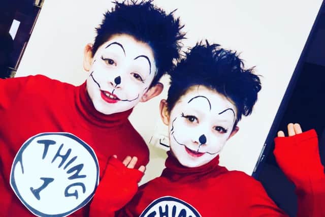 Brothers Cailin (10), and Casey Nolan (8), of Frisby Primary School, dressed as Thing One and Thing Two from The Cat in the Hat PHOTO: Supplied