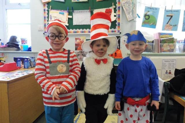 Brownlow boys from left to right: Oliver Peters as Wheres Wally, Harvey Glover as The Cat in the Hat and Joseph Beckwith-Lee as an alien in Underpants PHOTO: Supplied