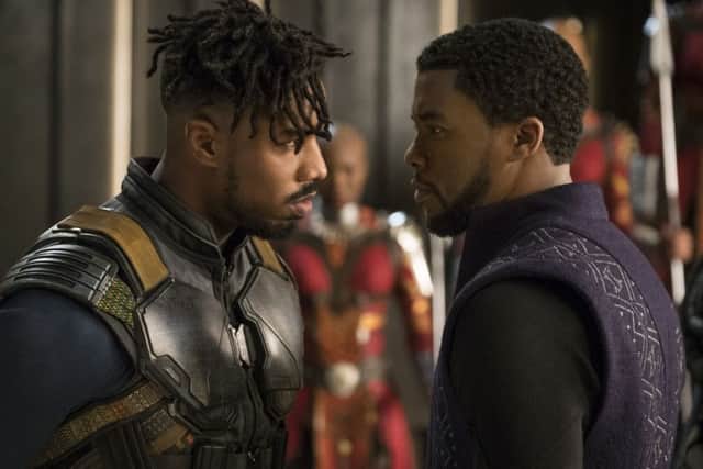 Michael B. Jordan as Erik Killmonger and Chadwick Boseman as Black Panther/T'Challa PHOTO: PA Photo/Marvel Studios/Matt Kennedy