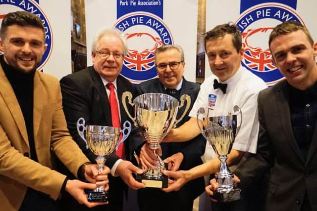 Turner's Pies celebrate being named Supreme Champions at the British Pie Awards 2018, from left Philip Turner, chairman of the awards Matthew O'Callaghan, Pip Turner, awards organiser Stephen Hallam, and Peter Turner EMN-181203-104414001