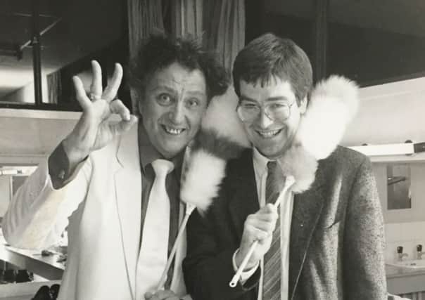 Ken Dodd pictured before one of his Melton Theatre shows in the 1980s with the then theatre manager Ray Flude EMN-180314-093853001