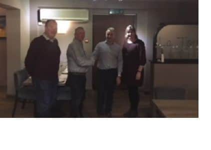 Bruno Torre, owner of La Torre, presents a cheque to Ian Cliffe, district commissioner for Melton Mowbray Scouts, with Helen Wells and Andy Thompson.