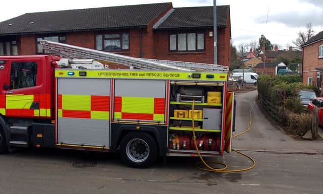 A fire crew from Melton at the scene of a garage blaze i Ankle Hill, Melton. Picture: Tim Williams