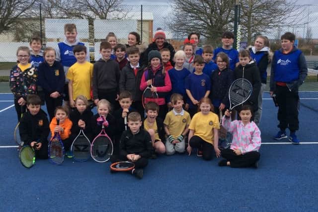 Year 3 and 4 teams at the Melton and Belvoir Schools Tennis Championships EMN-180330-180904002