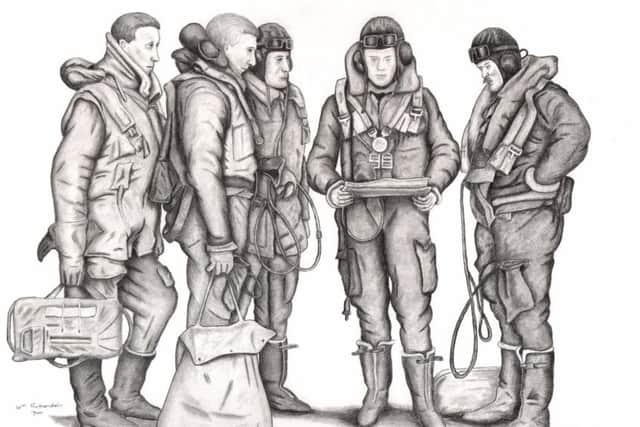 Brian Fare's drawing of a Bomber Command crew during the Second World War EMN-180404-150345001