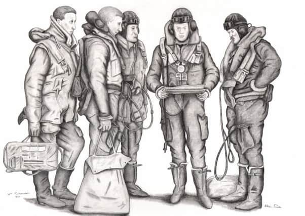 Brian Fare's drawing of a Bomber Command crew during the Second World War EMN-180404-150345001