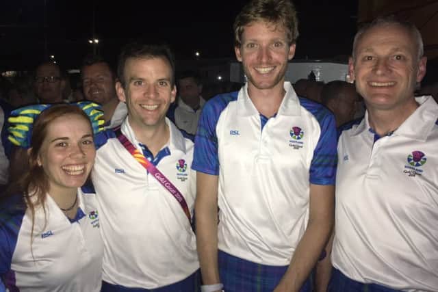 Gary Coltman (right) with Scotland's mountain bike riders and coach at the Commonwealth Games EMN-181204-131839002