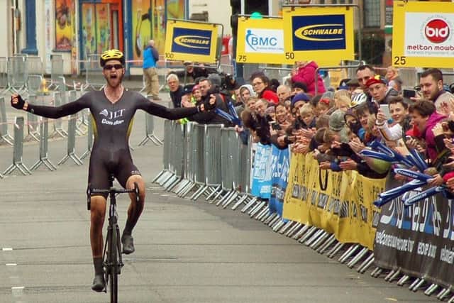 Conor Dunne milks the applause as he crosses the line in Sherrard Street for the biggest win of his career in 2016 EMN-180417-171120001