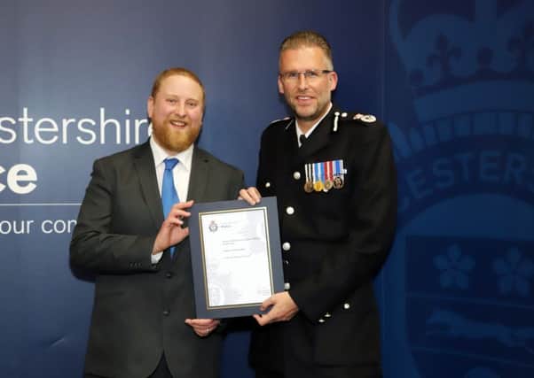 Vale of Belvoir beat PCSO Matthew Robinson receives a 'highly commended' certificate from Leicestershire Chief Constable Simon Cole EMN-180105-123649001