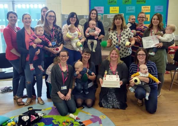 The latest cohort of trained breastfeeding peer supporters, working with the Melton BreastFriends group.
 Front row, left to right: Ania Romanczak (PS), Alicja Jastrazebska (NQ), Hannah Adams (NQ) (holding the cake) and Amy Clare (NQ)
Second row left to right: Ellie Lonsdale (PS), Emma Lee (PS), Naomi Booth (PS), Karla Peters (NQ), Jenny Brown (NQ), Heather Frost (NQ), Carole Fishwick (Leicestershire Partnership NHS Trusts infant feeding lead), Emily Harris-Wakelam (NQ) and Beatrice King (NQ).
NQ = newly qualified, PS = already peer supporter EMN-180405-165531001