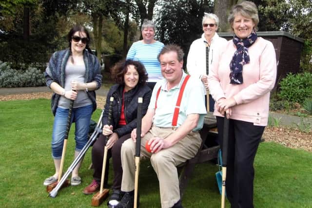 Sue, seated, with Melton Mowbray Croquet Club members at the start of the 2018 season EMN-180516-095808002