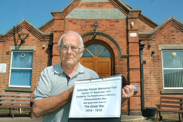 John Bullimore outside Asfordby Parish Hall where is campaigning to have a plaque installed to mark fallen First World War soldiers from the village EMN-180515-154024001