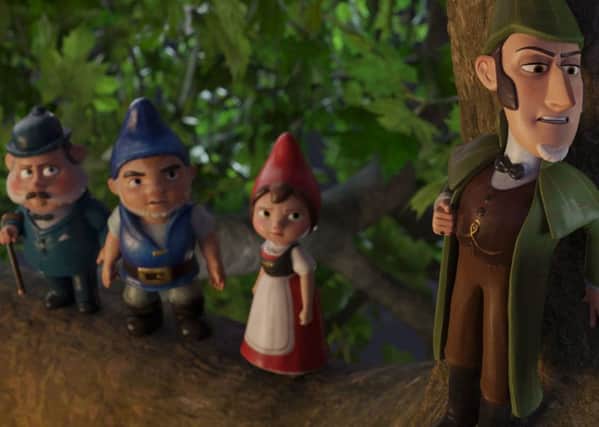 Watson (voiced by Chiwetel Ejiofor), Gnomeo (James McAvoy), Juliet (Emily Blunt) and Sherlock Gnomes (Johnny Depp) PHOTO: PA Photo/Paramount Pictures/Metro-Goldwyn-Mayer Pictures Inc