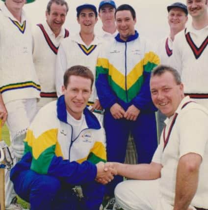 Thorpe Arnold skipper Nick Gillett, who has died aged 58, is shown greeting a touring Western Australia Under 21 team in the 1990s EMN-180516-171231001