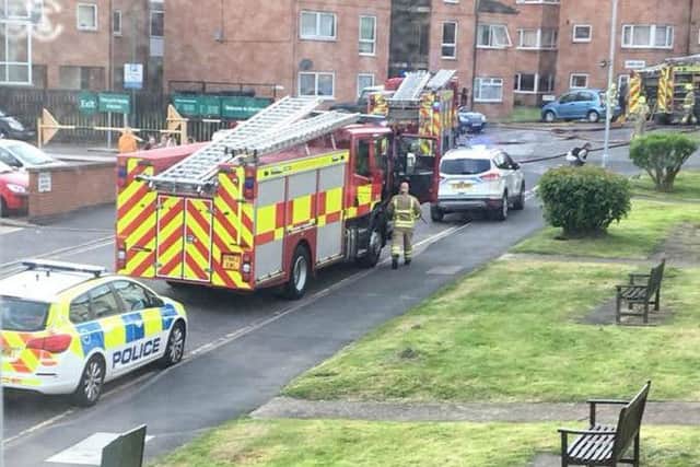 Firefighters attend the flats on Rutland Street in Melton to deal with a blaze in a communal area.
PHOTO TAKEN BY NATALIE ALLEN EMN-180523-112326001