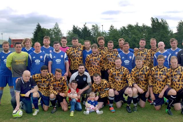 Teams line up for the 2017 Bobby Barnard Charity Cup match, part of a fundraising day in Melton EMN-180523-162334001