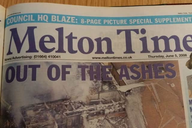 The front page of the Melton Times in the aftermath of the devastating Melton Council fire in 2008 EMN-180525-164525001