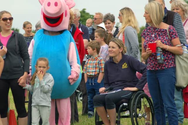 Peppa Pig was on hand to help organiser Claire Lomas start the fun run in the event's launch year in 2016 EMN-180530-102519002