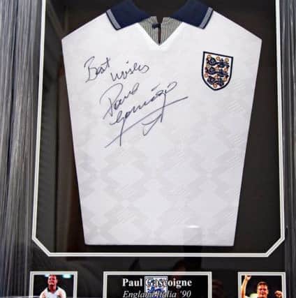 An autographed Paul Gascoigne England shirt from the 1990 World Cup which is being auctioned at the Jessica Edwards Charity Cup fundraising day at Asfordby EMN-180806-104819001