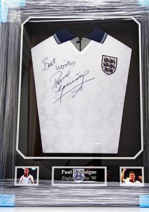An autographed Paul Gascoigne England shirt from the 1990 World Cup which is being auctioned at the Jessica Edwards Charity Cup fundraising day at Asfordby EMN-180806-104819001