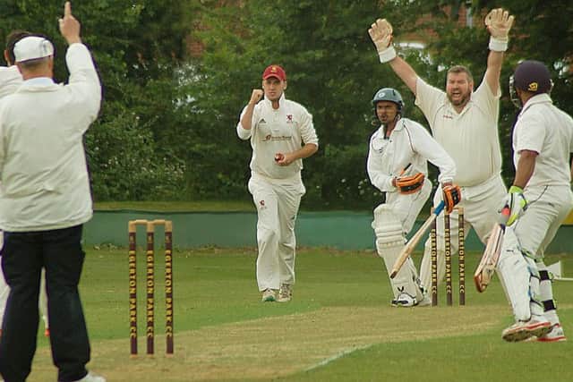 Leicester Banks batsman Nitan Nik is given out lbw to Nick Watchorn EMN-180618-143355002