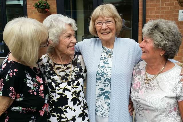 Great-great-grandmother Shirley Garratt, who is planning to do a charity skydive, pictured with friends from the drop-in club at Age UK Gloucester House in Melton EMN-180615-121445001
