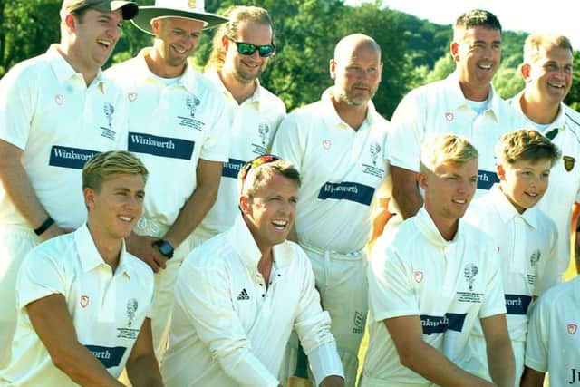 Former England spinner Graeme Swann, front row second from left, lines up with the Vic Heppenstall XI EMN-180626-154423002