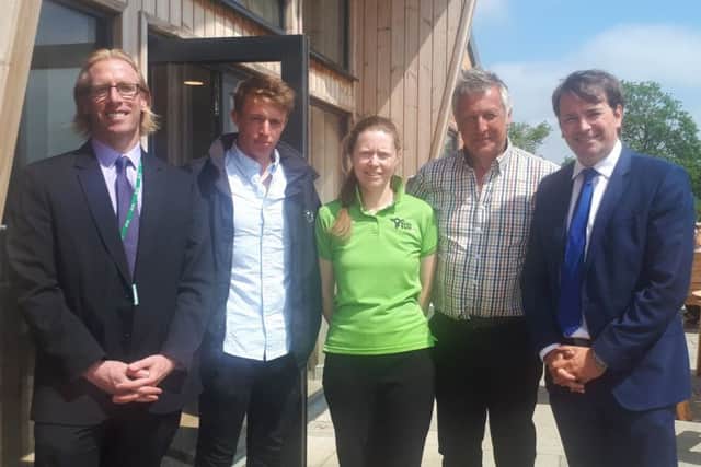 Members of the Darlington diary farming family with Melton Council chief executive Edd de Coverly (left) and deputy leader, Councillor Leigh Higgins (right) EMN-180207-121148001