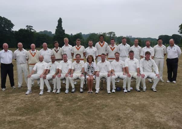 The teams line up for the official photograph with the Duchess of Rutland. Among those playing were Graeme Swann, Nick Compton, Darren Bicknell, Owais Shah and Neil Johnson EMN-180717-164610002