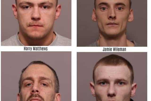 Four men convicted of offences related to the murder of a disabled man in a drug deal which went wrong, clockwise from top left, Harry Matthews, Jamie Wileman, Christopher Cunningham-Pithouse and Paul Anthony Williams EMN-180720-115724001